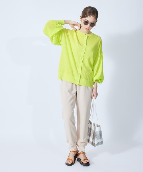 ROPE'（ロペ）の「リネン混ギャザースリーブシアーカーディガン（カーディガン/ボレロ・レディース・ホワイト/ブラック/オレンジ/ミント・38）」の7枚目の写真