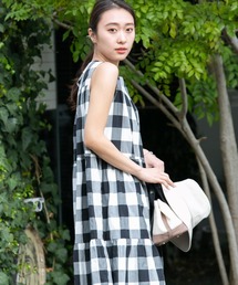 ROSSO◇ロッソ◇ギンガムチェックティアードワンピース◇WHT×BLK