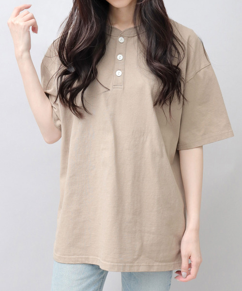 Goodwear(グッドウェア)の「7.6オンス USAコットン ヘンリーネック 半袖 Tシャツ レギュラーシルエット(Tシャツ/カットソー・メンズ・ホワイト/ブルー/グレー/ブラック系その他/ネイビー/ベージュ/ブラウン系その他/ブラック/スミクロ・M/L/XL)」の7枚目の写真