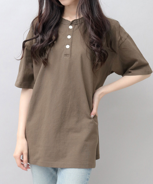 Goodwear(グッドウェア)の「7.6オンス USAコットン ヘンリーネック 半袖 Tシャツ レギュラーシルエット(Tシャツ/カットソー・メンズ・ホワイト/ブルー/グレー/ブラック系その他/ネイビー/ベージュ/ブラウン系その他/ブラック/スミクロ・M/L/XL)」の6枚目の写真
