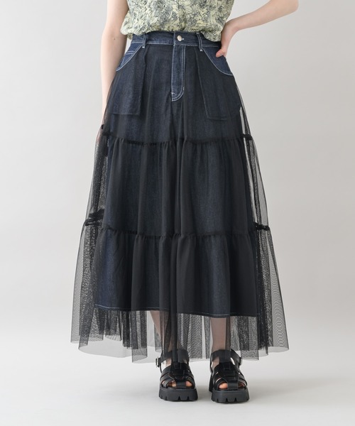 Paradise Picnic（パラダイスピクニック）の「doll up oops チュールＸデニムスカート（デニムスカート・レディース・ネイビー/ブルー・FREE）」の2枚目の写真