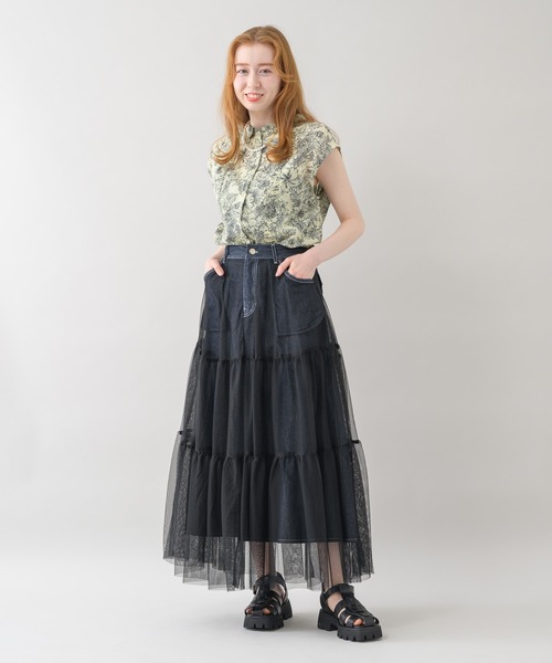 Paradise Picnic（パラダイスピクニック）の「doll up oops チュールＸデニムスカート（デニムスカート・レディース・ネイビー/ブルー・FREE）」の3枚目の写真