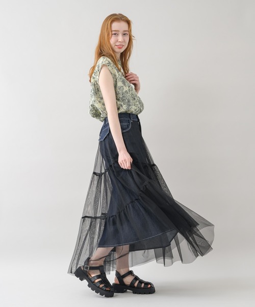 Paradise Picnic（パラダイスピクニック）の「doll up oops チュールＸデニムスカート（デニムスカート・レディース・ネイビー/ブルー・FREE）」の4枚目の写真