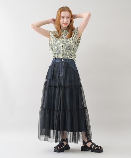 Paradise Picnic（パラダイスピクニック）の「doll up oops チュールＸデニムスカート（デニムスカート・レディース・ネイビー/ブルー・FREE）」の5枚目の写真