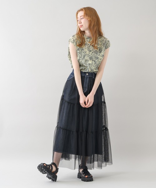 Paradise Picnic（パラダイスピクニック）の「doll up oops チュールＸデニムスカート（デニムスカート・レディース・ネイビー/ブルー・FREE）」の6枚目の写真