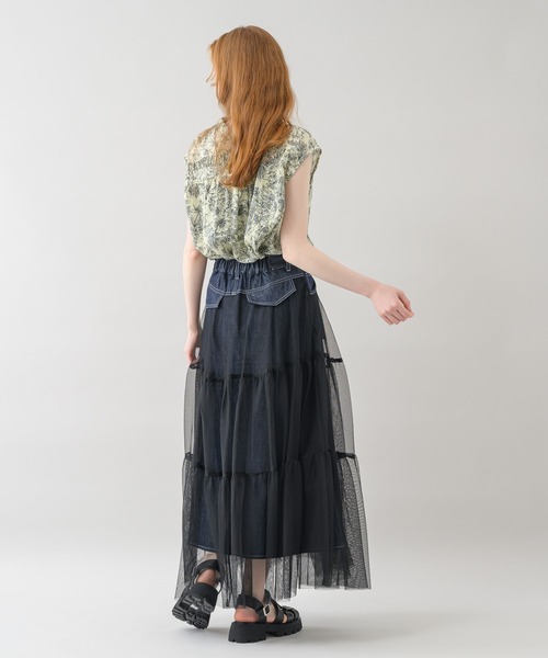 Paradise Picnic（パラダイスピクニック）の「doll up oops チュールＸデニムスカート（デニムスカート・レディース・ネイビー/ブルー・FREE）」の7枚目の写真