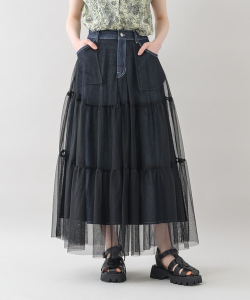 Paradise Picnic（パラダイスピクニック）の「doll up oops チュールＸデニムスカート（デニムスカート・レディース・ネイビー/ブルー・FREE）」の8枚目の写真