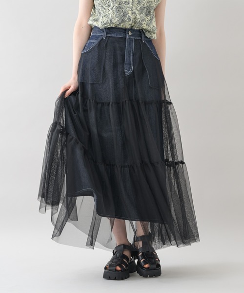 Paradise Picnic（パラダイスピクニック）の「doll up oops チュールＸデニムスカート（デニムスカート・レディース・ネイビー/ブルー・FREE）」の9枚目の写真