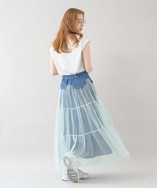 Paradise Picnic（パラダイスピクニック）の「doll up oops チュールＸデニムスカート（デニムスカート・レディース・ネイビー/ブルー・FREE）」の11枚目の写真