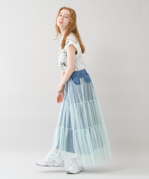 Paradise Picnic（パラダイスピクニック）の「doll up oops チュールＸデニムスカート（デニムスカート・レディース・ネイビー/ブルー・FREE）」の13枚目の写真