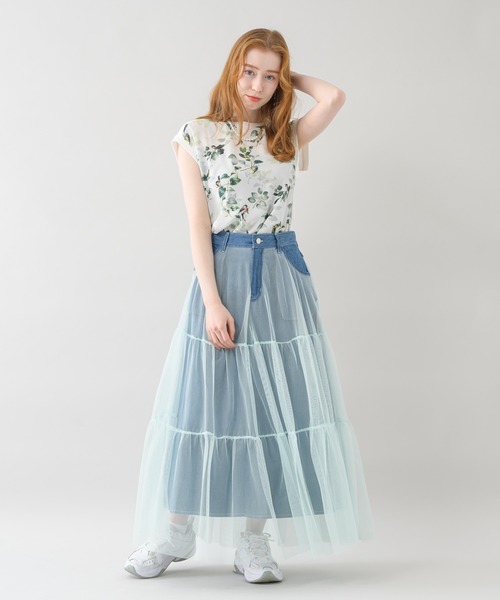 Paradise Picnic（パラダイスピクニック）の「doll up oops チュールＸデニムスカート（デニムスカート・レディース・ネイビー/ブルー・FREE）」の14枚目の写真