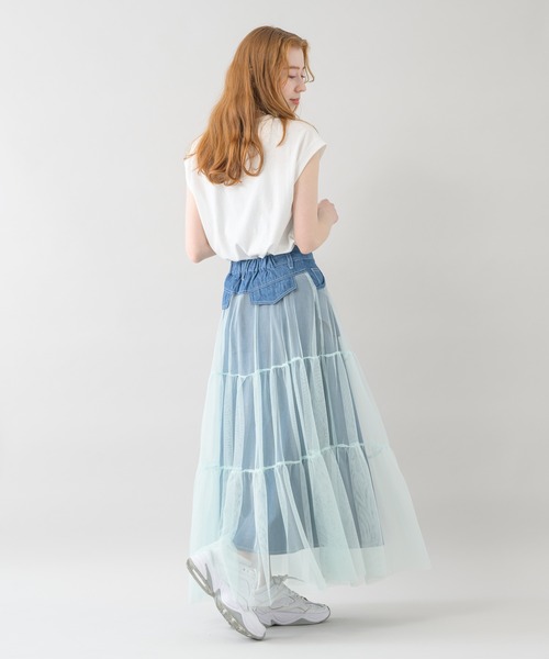 Paradise Picnic（パラダイスピクニック）の「doll up oops チュールＸデニムスカート（デニムスカート・レディース・ネイビー/ブルー・FREE）」の15枚目の写真