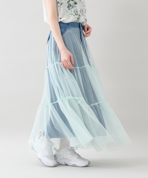 Paradise Picnic（パラダイスピクニック）の「doll up oops チュールＸデニムスカート（デニムスカート・レディース・ネイビー/ブルー・FREE）」の20枚目の写真