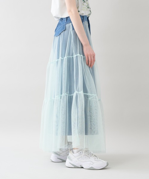 Paradise Picnic（パラダイスピクニック）の「doll up oops チュールＸデニムスカート（デニムスカート・レディース・ネイビー/ブルー・FREE）」の21枚目の写真