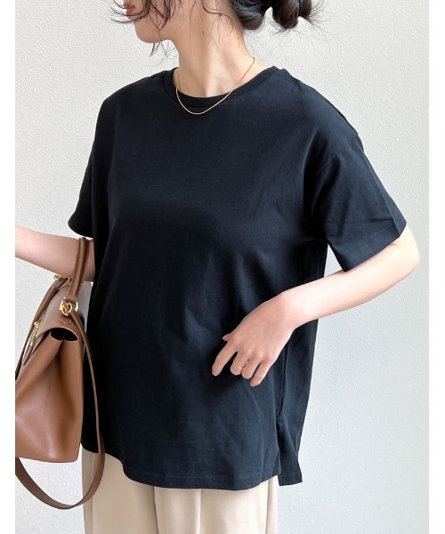 Re:EDIT(リエディ)の「USAコットンレギュラーTシャツ(Tシャツ/カットソー・レディース・ブラック/オフホワイト/ベージュ・MEDIUM/LARGE)」の2枚目の写真