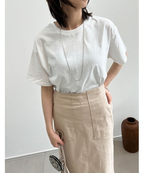 Re:EDIT(リエディ)の「USAコットンレギュラーTシャツ(Tシャツ/カットソー・レディース・ブラック/オフホワイト/ベージュ・MEDIUM/LARGE)」の18枚目の写真