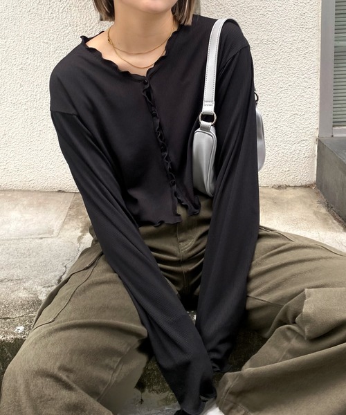 WHO'S WHO gallery（フーズフーギャラリー）の「メローカーデ（カーディガン/ボレロ・レディース・アイボリー/キャメル/ブラック/パープル・FREE）」の3枚目の写真