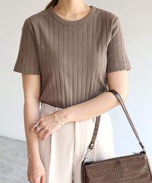 コットンフライスワイドリブクルーネックTシャツ