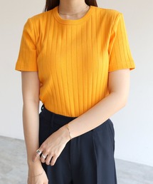 コットンフライスワイドリブクルーネックTシャツ
