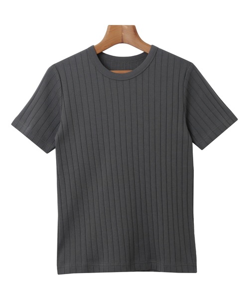 andme(アンドミー)の「コットンフライスワイドリブクルーネックTシャツ(Tシャツ/カットソー・レディース・チャコールグレー/ブラック/ブラウン/オフホワイト/レッド/グリーン/オレンジ・M/L)」の14枚目の写真