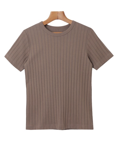 andme(アンドミー)の「コットンフライスワイドリブクルーネックTシャツ(Tシャツ/カットソー・レディース・チャコールグレー/ブラック/ブラウン/オフホワイト/レッド/グリーン/オレンジ・M/L)」の10枚目の写真