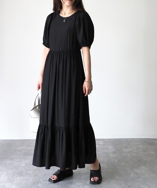 Riberry(リベリー)の「バックリボン切替ギャザーワンピース(ワンピース・レディース・ピンク/オフホワイト/ブラック/グレー・MEDIUM)」の3枚目の写真