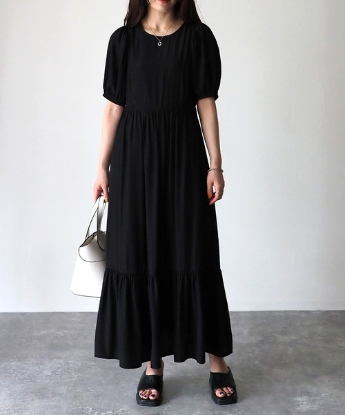 Riberry(リベリー)の「バックリボン切替ギャザーワンピース(ワンピース・レディース・ピンク/オフホワイト/ブラック/グレー・MEDIUM)」の7枚目の写真