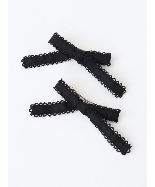 ピンクハウス リボンバレッタ 黒ギンガム＆いちごモチーフ 希少黒リボン PINK HOUSE（ピンクハウス）の「リボンモチーフバレッタセット