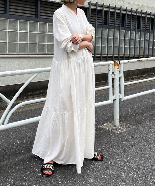 Omekashi（オメカシ）の「リネンティアードワンピース（ワンピース・レディース・ブラック/オフホワイト/ブルー・38/36）」の12枚目の写真