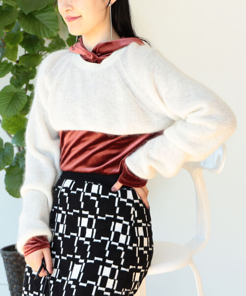 Ray BEAMS(レイビームス)の「Ray BEAMS / アゼアミ クロップド クルーネック ニット(ニット/セーター・レディース・オフホワイト/グリーン系その他2・ONE SIZE)」の10枚目の写真