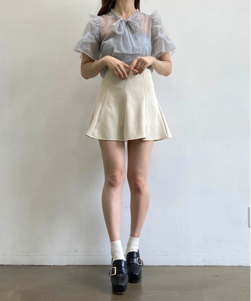 TITTY&CO.（ティティーアンドコー）の「【TITTY&CO.】半袖フリルスリーブチュールトップス（シャツ/ブラウス・レディース・ライトブルー/ブラック/アイボリー・FREE）」の8枚目の写真