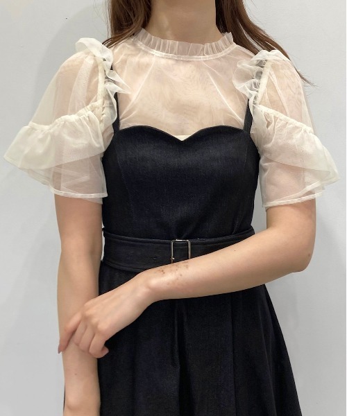 TITTY&CO.（ティティーアンドコー）の「【TITTY&CO.】半袖フリルスリーブチュールトップス（シャツ/ブラウス・レディース・ライトブルー/ブラック/アイボリー・FREE）」の17枚目の写真