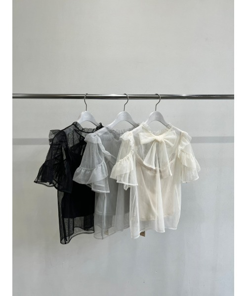 TITTY&CO.（ティティーアンドコー）の「【TITTY&CO.】半袖フリルスリーブチュールトップス（シャツ/ブラウス・レディース・ライトブルー/ブラック/アイボリー・FREE）」の22枚目の写真