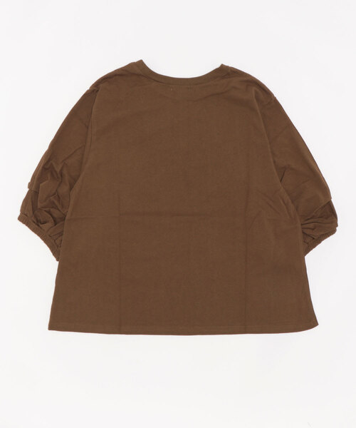 Samansa Mos2（サマンサ モスモス）の「袖タックロゴTシャツ（Tシャツ/カットソー・レディース・オフホワイト/マスタード/ブラウン/チャコール/ピンク/グリーン・ﾌﾘ-）」の7枚目の写真