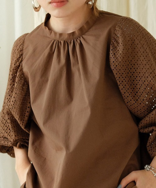 Bab（バブ）の「袖レースギャザーブラウス（シャツ/ブラウス・レディース・ブラック/ブラウン/オフホワイト・M）」の18枚目の写真