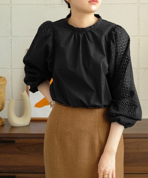 Bab（バブ）の「袖レースギャザーブラウス（シャツ/ブラウス・レディース・ブラック/ブラウン/オフホワイト・M）」の21枚目の写真