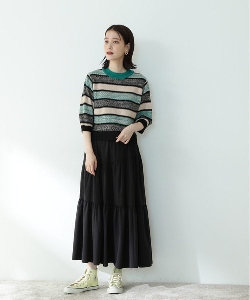 N.（N. Natural Beauty Basic）（エヌエヌナチュラルビューティーベーシック）の「《n.'look》◆ヘザーミックスマルチボーダーニット（ニット/セーター・レディース・グリーン/ピンク・MEDIUM）」の8枚目の写真