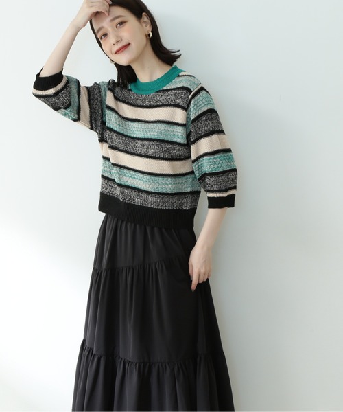 N.（N. Natural Beauty Basic）（エヌエヌナチュラルビューティーベーシック）の「《n.'look》◆ヘザーミックスマルチボーダーニット（ニット/セーター・レディース・グリーン/ピンク・MEDIUM）」の10枚目の写真