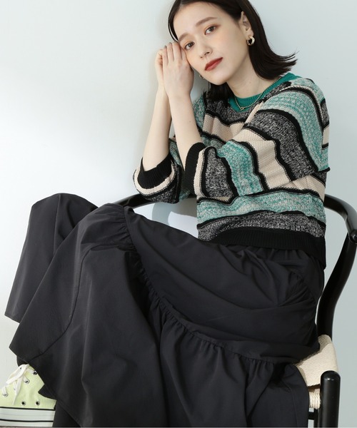 N.（N. Natural Beauty Basic）（エヌエヌナチュラルビューティーベーシック）の「《n.'look》◆ヘザーミックスマルチボーダーニット（ニット/セーター・レディース・グリーン/ピンク・MEDIUM）」の7枚目の写真