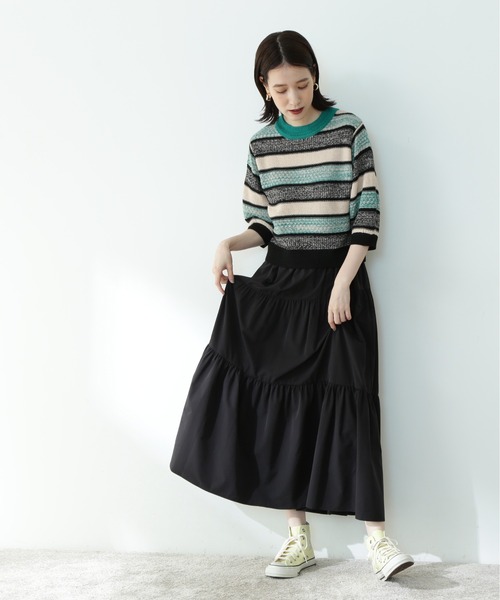 N.（N. Natural Beauty Basic）（エヌエヌナチュラルビューティーベーシック）の「《n.'look》◆ヘザーミックスマルチボーダーニット（ニット/セーター・レディース・グリーン/ピンク・MEDIUM）」の9枚目の写真