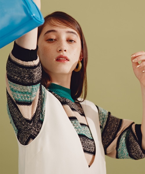 N.（N. Natural Beauty Basic）（エヌエヌナチュラルビューティーベーシック）の「《n.'look》◆ヘザーミックスマルチボーダーニット（ニット/セーター・レディース・グリーン/ピンク・MEDIUM）」の5枚目の写真