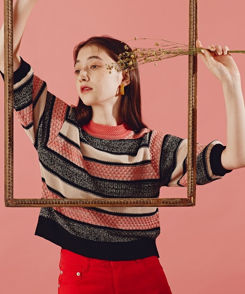 N.（N. Natural Beauty Basic）（エヌエヌナチュラルビューティーベーシック）の「《n.'look》◆ヘザーミックスマルチボーダーニット（ニット/セーター・レディース・グリーン/ピンク・MEDIUM）」の13枚目の写真