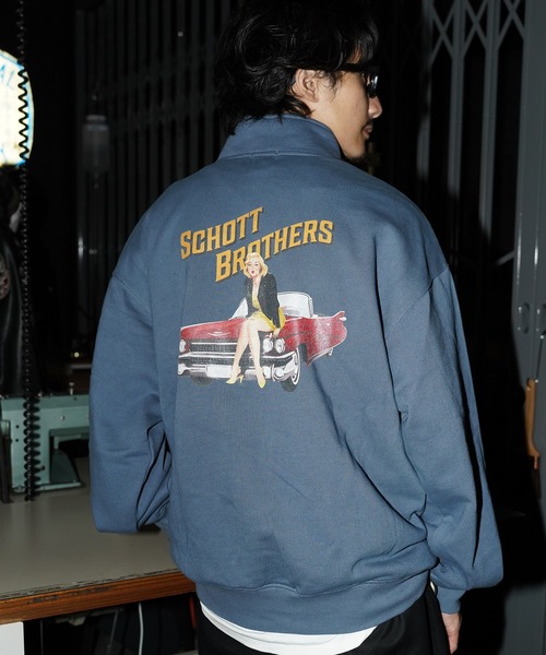 schott（ショット）の「【WEB LIMITED】Schott/ショット/SNAP SWEAT PINUP/スナップスウェット ピンナップ（スウェット・メンズ・ブラック/ゴールド/ブルーグレー/ブルー・MEDIUM/LARGE/X-LARGE/XX-LARGE）」の9枚目の写真