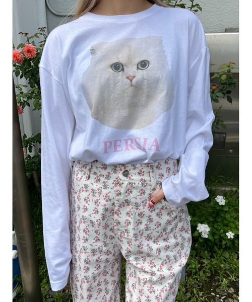 WC（ダブル シー）の「キャットプリントロンT（Tシャツ/カットソー・レディース・サックスブルー/ピンク・FREE）」の2枚目の写真