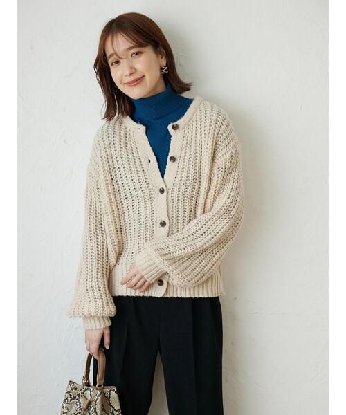 Green　Parks（グリーンパークス）の「3ゲージクルーネックカーデ（カーディガン/ボレロ・レディース・アイボリー/サックスブルー/ピンク/グレー・FREE）」の17枚目の写真