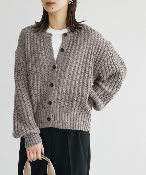 Green　Parks（グリーンパークス）の「3ゲージクルーネックカーデ（カーディガン/ボレロ・レディース・アイボリー/サックスブルー/ピンク/グレー・FREE）」の3枚目の写真