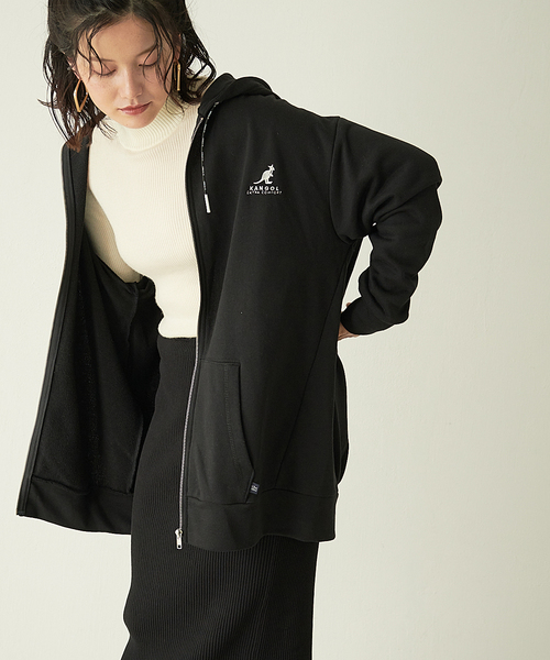 KANGOL EXTRA COMFORT(カンゴールエクストラコンフォート)の「【KANGOL EXTRA COMFORT(カンゴール エクストラ コンフォート)】《WEB限定》ロゴ刺繍 オーバーサイズ ZIPパーカー(パーカー・レディース・ブラック/ダークグリーン/杢グレー/モカ・LL/M/L)」の2枚目の写真