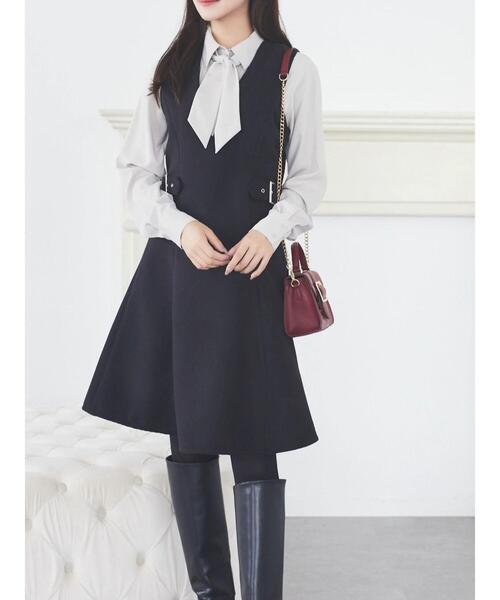 HALUHIROINE（ハルヒロイン）の「ピンタックボウタイ付きブラウス（シャツ/ブラウス・レディース・ライトベージュ/ライトグレー・FREE）」の10枚目の写真