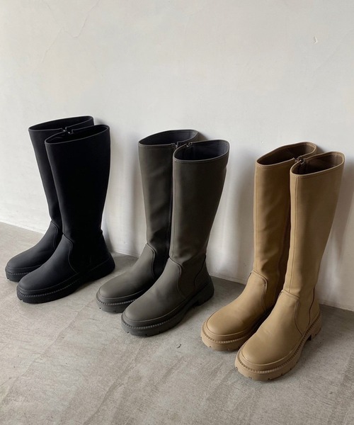 one after another NICE CLAUP(ワンアフターアナザーナイスクラップ)の「ラバー風ロングブーツ(ブーツ・レディース・ブラック/キャメル/ダークカーキ・SMALL/MEDIUM/LARGE)」の12枚目の写真