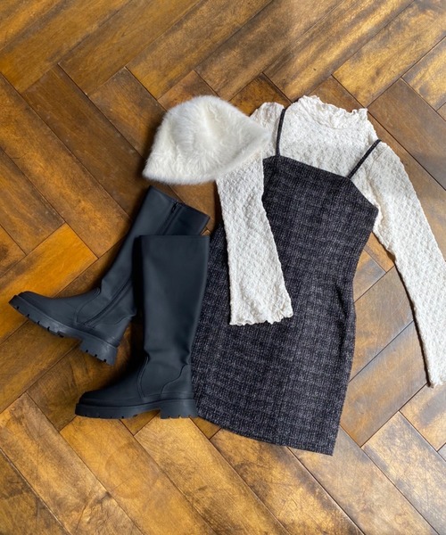 one after another NICE CLAUP(ワンアフターアナザーナイスクラップ)の「ラバー風ロングブーツ(ブーツ・レディース・ブラック/キャメル/ダークカーキ・SMALL/MEDIUM/LARGE)」の11枚目の写真